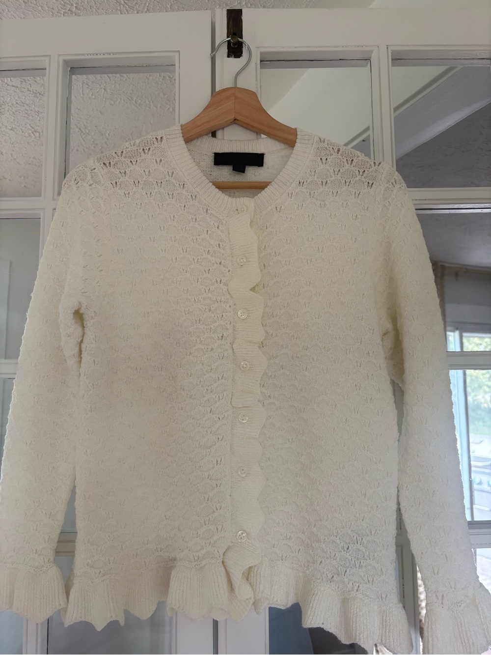 Zara Cream Ruffled Knit Cardigan Sweater